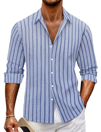 MARZXIN Hemd Herren Gestreifte Langarm Button Down Shirt Hawaii Regular Fit Freizeithemd Männer Hemden Lässige Herrenhemd Blau M