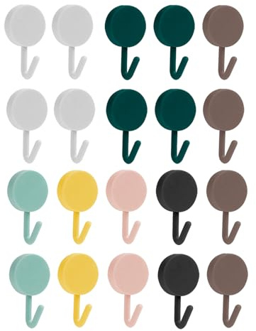 Supecesorio Self Adhesive Hooks, 20 Pcs Stick on Wall Adhesive Colorful Mini Hooks, No Drilling or Nails, Hooks for Key, Bath Towels, Kitchen, Ceiling, Wall, Bathrobe, Door,Towel, Coat