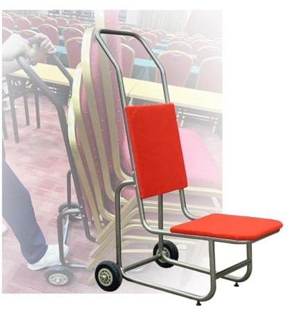 Chaise empilable rouge – Chariot de transport à pousser pour un déplacement facile, idéal pour les fêtes, banquets, réunions, clubs, anniversaires et hôtels