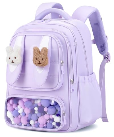 Amythe Cartable Fille Primaire, Sac à Dos Kawaii Ergonomique pour Filles 6-10 Ans (CP CE1 CE2 CM1 CM2), Sac D'école Princesse avec Réflecteurs, Idéal Rentrée Scolaire, Violet
