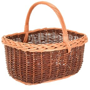 Aqbau Handkorg shoppingkorg flätad 38 x 30 x 19 cm naturlig shoppingkorg, pilkorg, bärkorg med handtag, svampkorg, picknickkorg, handflätad, flätad korg mörk