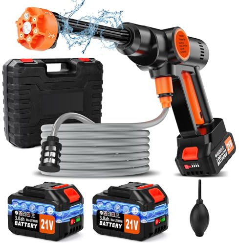 Portable Cordless Pressure Washer, Electric Power Washer Battery Powered, Handheld Car Washer with 6-in-1 Nozzle,17FT Drain Hose, Power Cleaner for Patio Floor Fence Deck Indoor