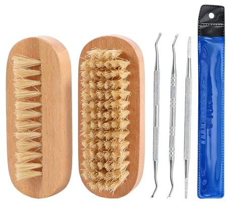 2 Pièces Brosses à Ongles en Bois avec Kit de Nettoyage des Ongles 3 Pièces – Brosse à Ongle Double Face & Brosse à Ongles Main pour Manucure, Pédicure & Soin des Mains en Maison & au Salon