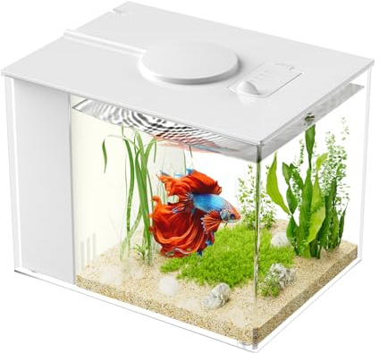 Vehipa 3,7L Kleines Betta Aquarium Komplettset,Weiß Nano Aquarium aus Acryl