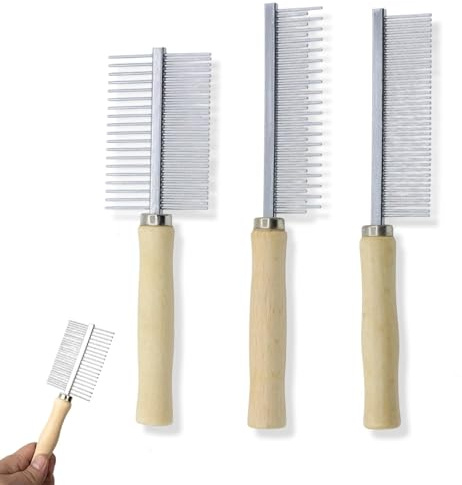 SXKJGQ 3 Pcs Dog Cat Comb, Dog Combs for Grooming, Cat Comb with Wooden Handle for Long, Short Haired Cats（circular Teeth Modified ）