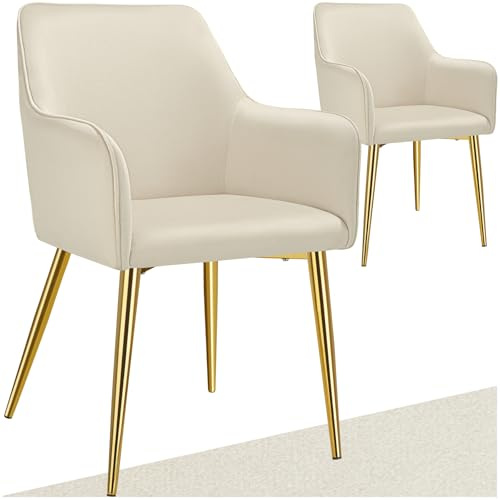 tectake® Set 2 Sedie Sala da Pranzo, in Velluto Eleganti, Sedie Cucina con Braccioli e Schienale Continuo, Comode Imbottite, Moderne Antiscivolo e Antigraffio, per cucina e soggiorno - Beige