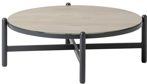 Dehner Lounge-Tisch St-Etienne, Beistelltisch, Ø 98 cm, Höhe 36 cm, Aluminium/Glas, dunkelgrau/beige