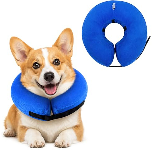 ACTOYS Halsband hund, halskrage hundar, skyddskrage hund, halskratt, uppblåsbar, för postoperativt skydd av huvud, bröst och mage (blå, XL)