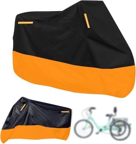 Premium Dreiradabdeckung für Erwachsene, passend für alle 3-Rad-Fahrräder oder Motorräder im Innen- und Außenbereich, 264,2 cm L x 110 cm B x 124,5 cm H (Schwarz und Orange)