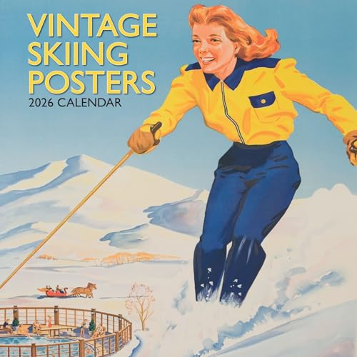 The Gifted Stationary Calendrier mural carré 2026, affiches de ski vintage, calendrier à suspendre sur le thème des arts et des antiquités avec 180 autocollants de rappel, planificateur mensuel pour