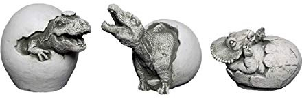 gartendekoparadies.de Set 3 x Dinosaurier, Steinfigur aus Steinguss, Grau, Frostsicher für Außenbereich, H. 19/21/14 cm, 18 kg (3er-Set)
