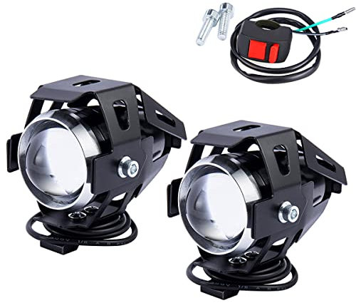 Keyohome 2PCS Motorcycle Headlight Motorbike U5 LED Fog Lamp Front Spot Light DRL Spotlight Driving Daytime Lights with On Off Switch