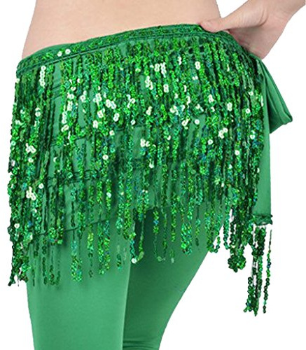 MUNAFIE Pailletten Rock, Glitzer Rock, Bauchtanz Hüfttuch Rave Festival Outfit Damen Grün