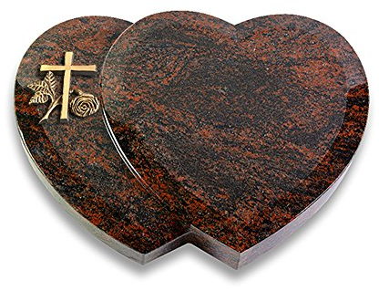 Grabplatte, Grabstein, Grabherz, Urnengrabstein Modell Amoureux 40 x 30 x 7 cm Aruba-Granit, poliert inkl. Gravur (Bronze-Ornament Kreuz 1)