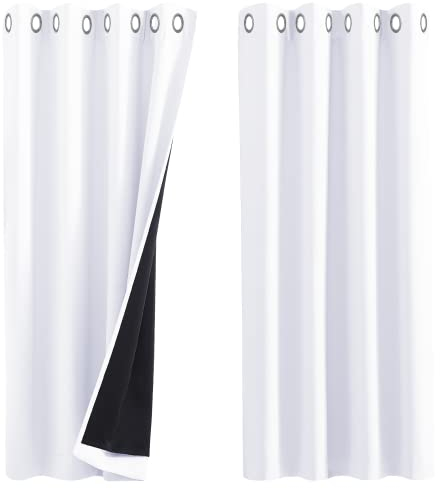 PONY DANCE 100% Blackout Curtains with Liner - Double-Layer Thermal Insulated 52x63 Inch Bedroom Curtains, Energy Saving & Noise Reducing, White Eyelet Window Drapes (Set of 2 Panels)