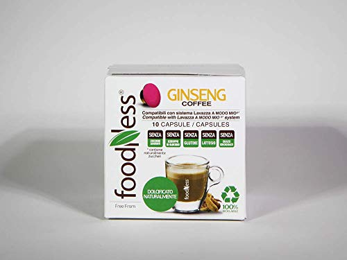 Foodness - Cápsulas de café al ginseng compatible con Lavazza A Modo Mio (1 caja, 10 cápsulas)