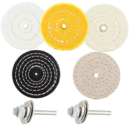 QZATACAEN 7 Stück 76mm Polierscheibe polieren weich (30-lagig) / fein (50-lagig) / mittel (36-lagig) / grob 1/2 12.7mm dick/rau 1/2dick 3/8 Dornloch mit 2 Sätzen 1/4Schaft zum Bohren