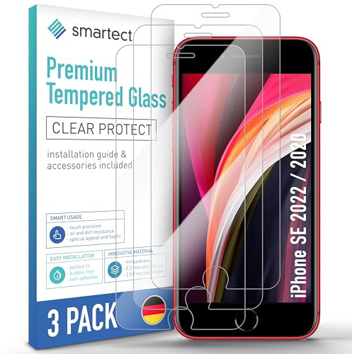 smartect Schutzglas 3 Stück für iPhone SE 2022/2020 | HD Panzerfolie Anti-Kratzer, Displayschutz 0.3 mm Ultra-klar, 9H Härte, Stoßfest, Blasenfrei