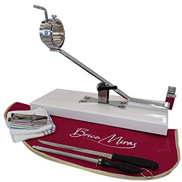 JAMONERO BASCULANTE GIRATORIO BASE MADERA COLOR BLANCO, REGALO PINZA ARCOS + CUCHILLO JAMONERO + CHAIRA + CUBREJAMÓN (BURDEOS) + PAÑO, SOPORTE JAMONERO IDEAL USO DOMÉSTICO Y PROFESIONAL (Blanco)