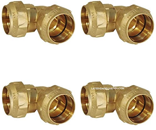 Suinga Confezione da 4 gomiti in ottone 32 mm per tubo in polietilene da 32 mm, raccordo in ottone con certificato Aenor