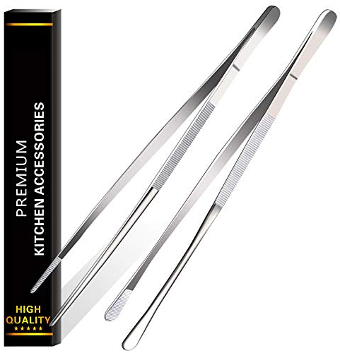 2 x 30,5 cm feine Kochpinzette, extra lange Edelstahl-Pinzette für die Küche