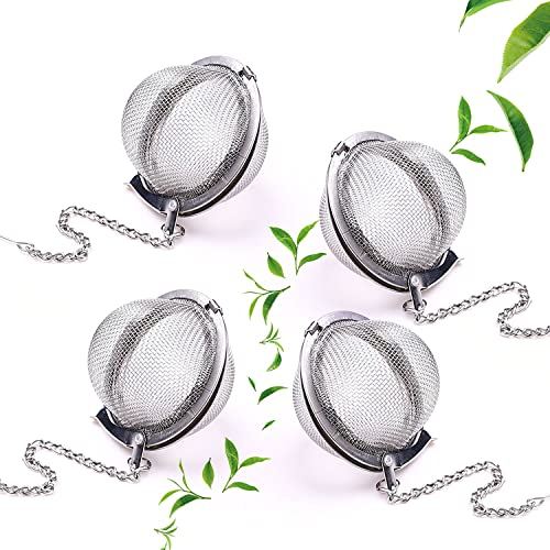 4 infusores de té, infusor de té de acero inoxidable, con gancho de cadena extendido y malla extrafina para preparar té de hojas sueltas y especias y condimentos