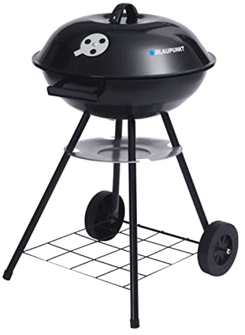 Blaupunkt GC401 - Barbacoa de carbón vegetal con ruedas (redonda, con estante inferior, 41 cm de diámetro, termómetro en la tapa)