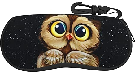 DJNGN Lustige Kunst Tiere Eule Brillenetui Sonnenbrillenetui Brillenetuis für Frauen Tragbares Sonnenbrillenetui mit Karabiner Reißverschluss Weiches Brillenetui