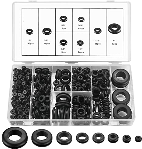 300 Pz Passacavo in Gomma, Gommini Passacavo Elettrico, Passacavi Guarnizione in Gomma, Passacavi in Filo di Gomma Occhiello, per Cavi Auto Macchina Moto, 8 Misure