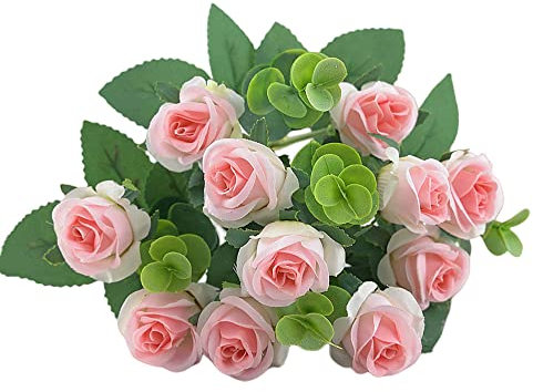 XZJMY Fleurs artificielles en soie pour décoration, bouquet de 20 petites roses avec tige de fleurs, fleurs artificielles en plastique pour vase à faire soi-même, centres de table de mariage (2, rose)