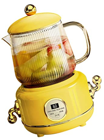 Stainless Steel Glasselectric Kettles, 220v Mini Electric Tea Maker Kettle, Anti Overflow Flower Teapot, Multifunctional Tea Maker Kettle for Home and Office (Yellow)