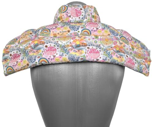 Saco térmico de semillas (algodón orgánico Flower Power) - Cojín nuca y hombros con cuello - Almohada cervical - Pepitas de uva -