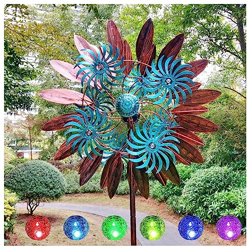 Solar Magische WindmüHle Aus Metall, 213 cm WindräDer FüR Den Garten, Edelstahl Kugellager Windrad Garten Metall, Wetterfestes Gartendeko