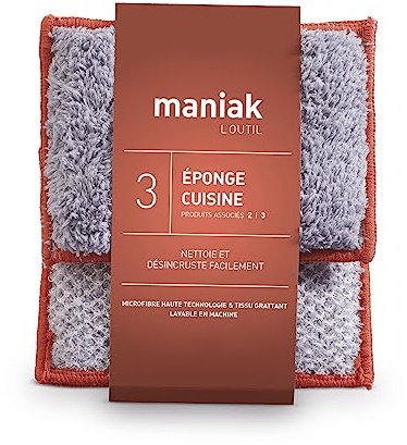 Set med 2 återanvändbara och tvättbara svampar för porslin och kök - innovativ produkt med 1 skrapsida och en absorberande sida i mikrofiber