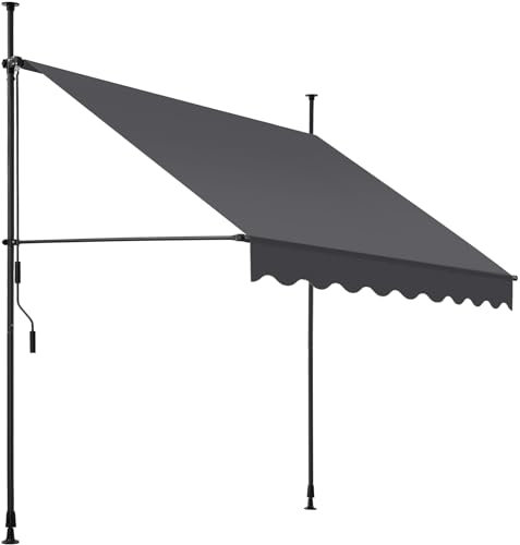 tectake® Tenda da Sole a Morsetto con Manovella, Altezza e Inclinazione Regolabile, Telo Impermeabile e Resistente ai Raggi UV, Ideale per Balcone e Terrazzo, 200x180cm - Nero/Grigio