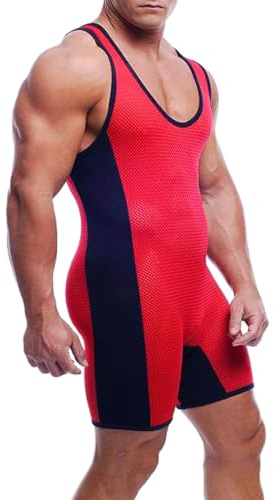 GYMAPE Mens One Piece Wrestling Singlets Singlet Basic Layer Fishing Breathable Wrestling Uniform Underwear Pajamas Red-Black XL