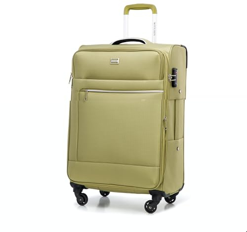 WITTCHEN MIRA Line Mittlerer Koffer Gepäck Weichgepäck Trolley Reisekoffer Rollkoffer aus Polyester Tragegriff Teleskopgriff Vier Lenkrollen TSA Kombinationschloss Größe M Grün