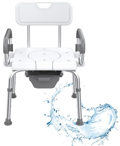 Sedia WC Portatile per Anziani,Sedia WC Regolabile in Altezza con Braccioli e Schienale e Secchio Igienico,Sedia con Buco WC Comoda WC Portatile Toilette per Anziani e Disabili,120 kg(A)
