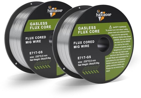 haxiaoer 0.8MM 2.0KG Flux Core Welding Wire 2 Pack,E71T-GS Gasless MIG Welding Wire Mild Steel for Reduced Splatter and Better Corrosion Resistance