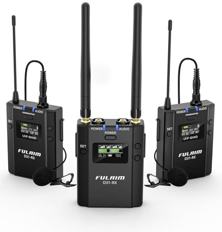 FULAIM D31 UHF Wireless Lavalier Microphone System, 40-Channel Professional Omnidirectional Wireless Lapel Mic for DSLR Camera Smartphone YouTube Interview Vlogging Conference Field Recording - 2TX