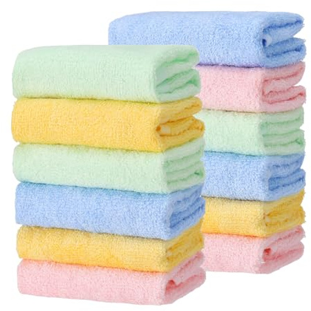Meng Jiaran 12 Pcs Face Cloths Flannels Soft Bath Towels Quick Dry Baby Wash Cloth Squares Face Body Cloths For Baby, Kids, Adults Makeup Remover (25x25cm)