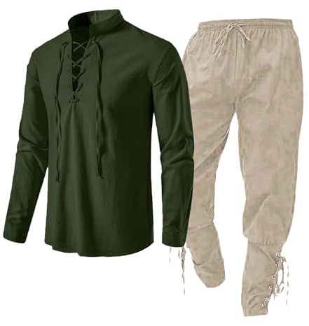 Leinenanzughose Herren: Mittelalter Kostüm Herren Anzug Herren Renaissance Kostüm Set mit Leinenhemd Herren Mittelalter Piratenhemd Mittelalter Hose Leinenhose Herren Slim Leinenhemden Herren Slim Fit