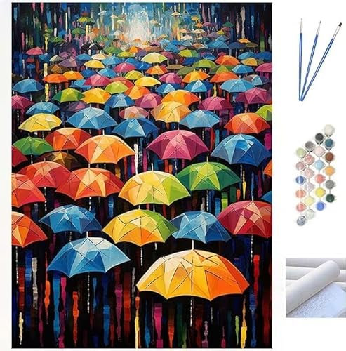 Malen Nach Zahlen Erwachsene Kit, Malen Nach Zahlen Abstrakt Regenschirm Anfänger DIY Paint by Numbers mit Pinseln und Acrylfarben,DIY Ölgemälde Basteln für Home Wall Deco (Ohne Rahmen) 70x90cm WK-753