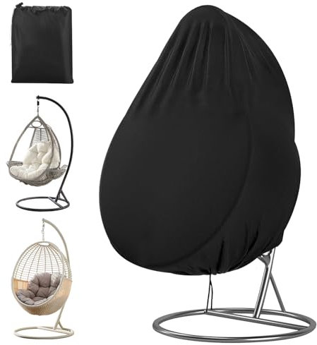 Housse de Protection Chaise Suspendue,Couverture de Chaise Suspendue 210D Oxford Imperméable avec Fermeture éclair et Cordon, Protecteur de Meubles de Jardin Résistant , 190 x 115 cm(Noir)
