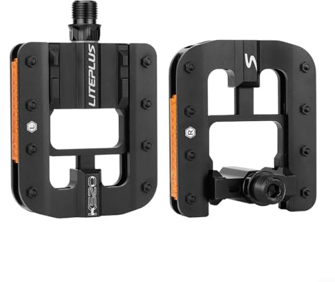 Bicycle pedals, LITEPLUS Folding Bicycle Pedals Aluminum Alloy Anti-Slip Quick Release for Cycling 14mm Thread, with Reflector 17mm Thickness(black)