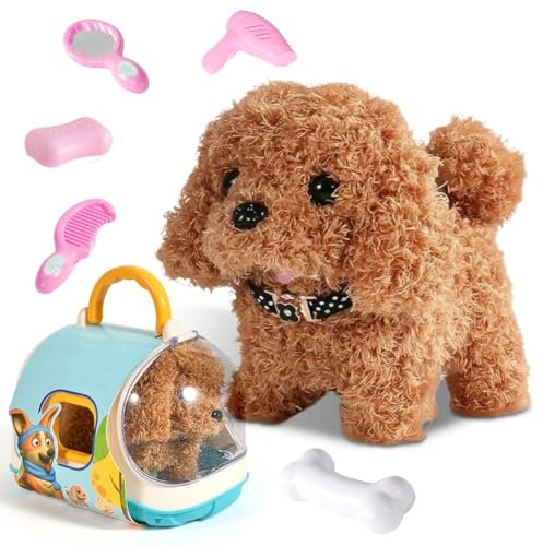 Hund Spielzeug Kinder, Elektronisches Haustier Hund mit Walking, Elektrischer Hundekäfig, bewegt sich, bellt und wedelt mit dem Schwanz, Plüschwelpe Spielzeug für Kinder Mädchen Jungen 3 4 5 6 7 Jahre