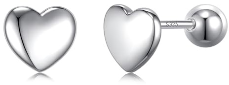 JSGEMSLEE allergivänligt hjärta örhängen silver 925 för kvinnor litet hjärta silver örhängen med skruvlock tragus brosk örhängen smyckesgåva, Silver
