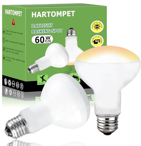 HARTOMPET 60W E26 Reptile Heat Lamp Bulbs, R63 Upgraded UVA Basking Spot Light for Bearded Dragon, Lizard, Tortoise & Amphibians - Simulated Natural Sunlight, Daylight Bulb fot Terrarium | 2 Pack