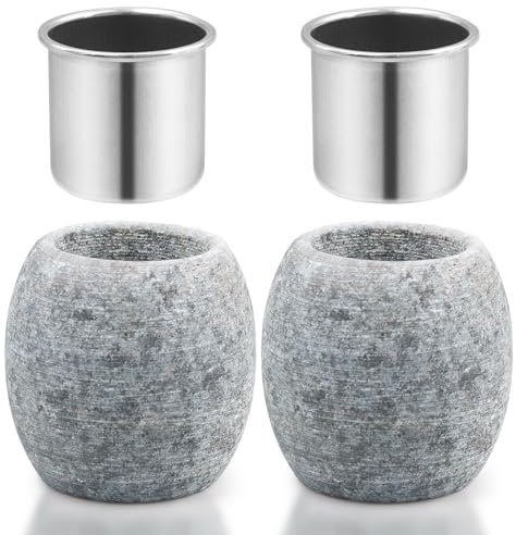 2 Pcs Sauna Stone Cups Bulk, Aromatherapy Stone Accessories with Stainless Steel Aroma Bowl, Soapstone Essential Oil Holde for Home Hotel Spa