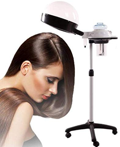 Asciugacapelli e vapore da 680 W in piedi Processore di colore per capelli professionale Riscaldatore a piastra per capelli Salone Barbiere Casa Parrucchiere Cappuccio regolabile con ruote (bianco) A
